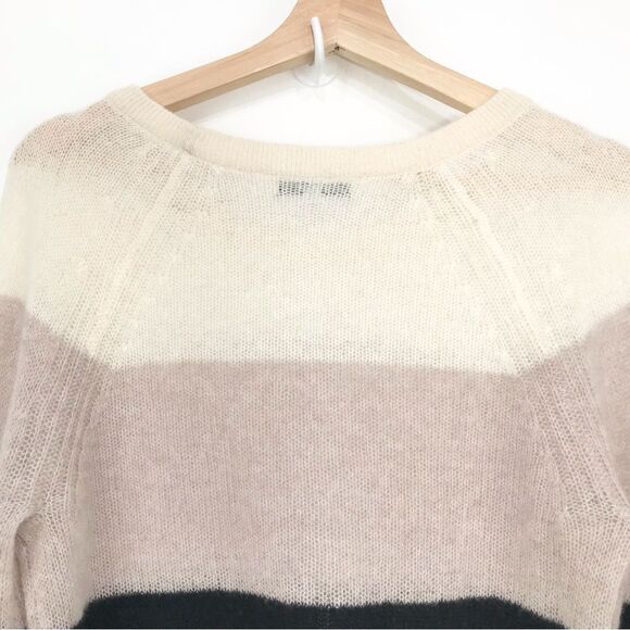 White + Warren Black Blush Cream 100% Cashmere Lightweight Striped Sweater - Picture 9 of 14